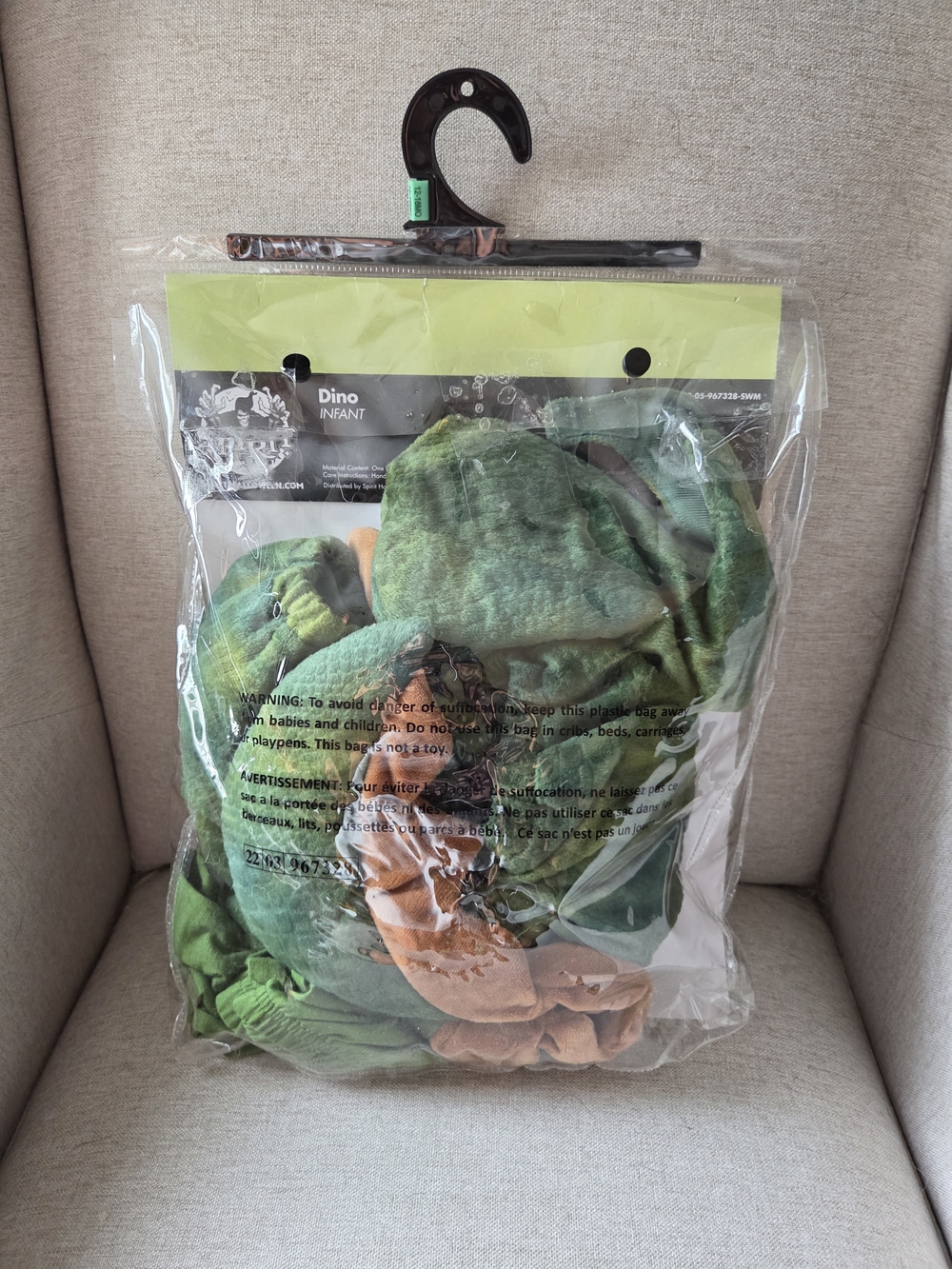 Spirit Halloween Green and Brown Baby Dino Plush Costume - Picture 2 of 2